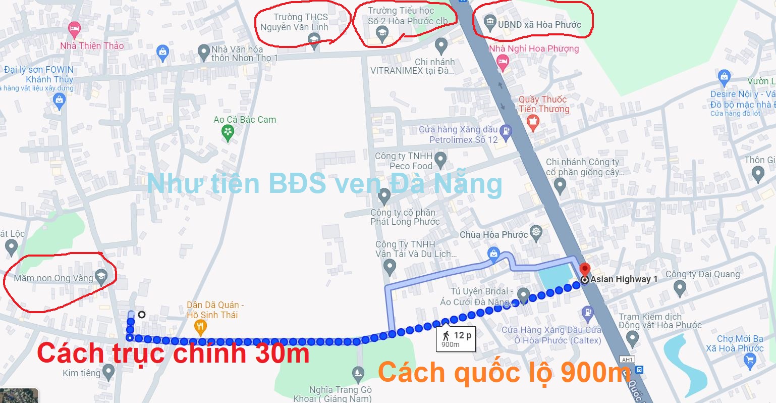 Bán đất Hòa Phước, Hòa Vang, Đà Nẵng đường oto cách ql 900m chỉ 9xx