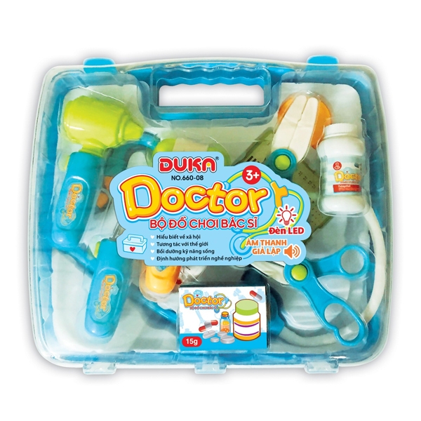 Bộ đồ chơi bác sĩ màu xanh có đèn báo DUKA