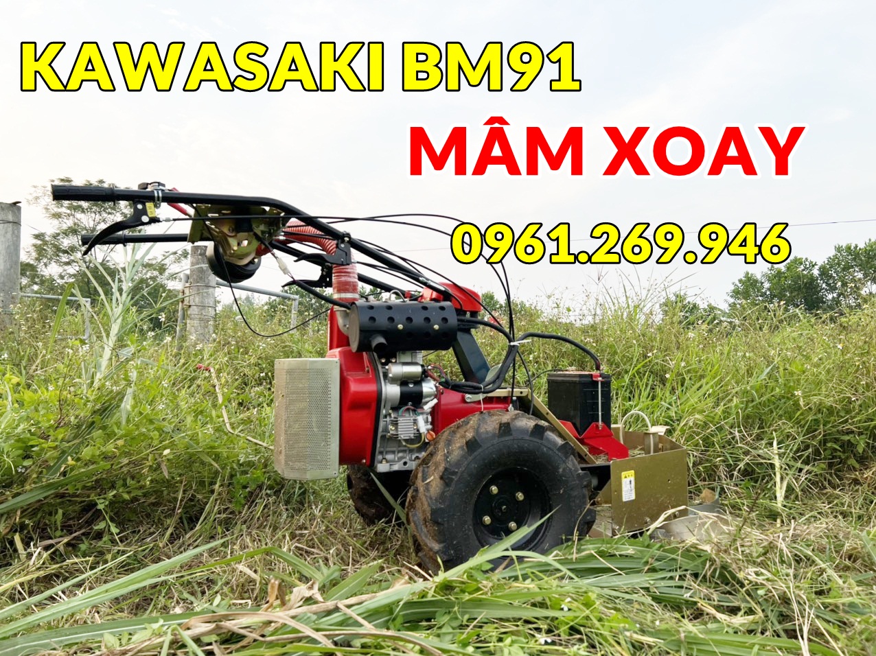 Máy phát cỏ dọn cỏ vườn cây trang trại Kawasaki BM91 động cơ dầu 13HP