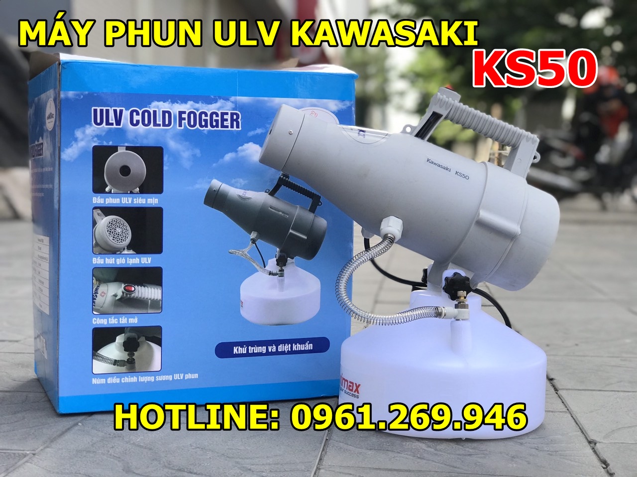 Máy phun ULV khử khuẩn Kawasaki KS50 chạy điện 220V bình 5L