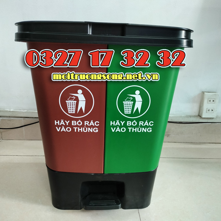 Thùng rác phân loại 2 ngăn 40 lít trong nhà nhựa HDPE giá kho