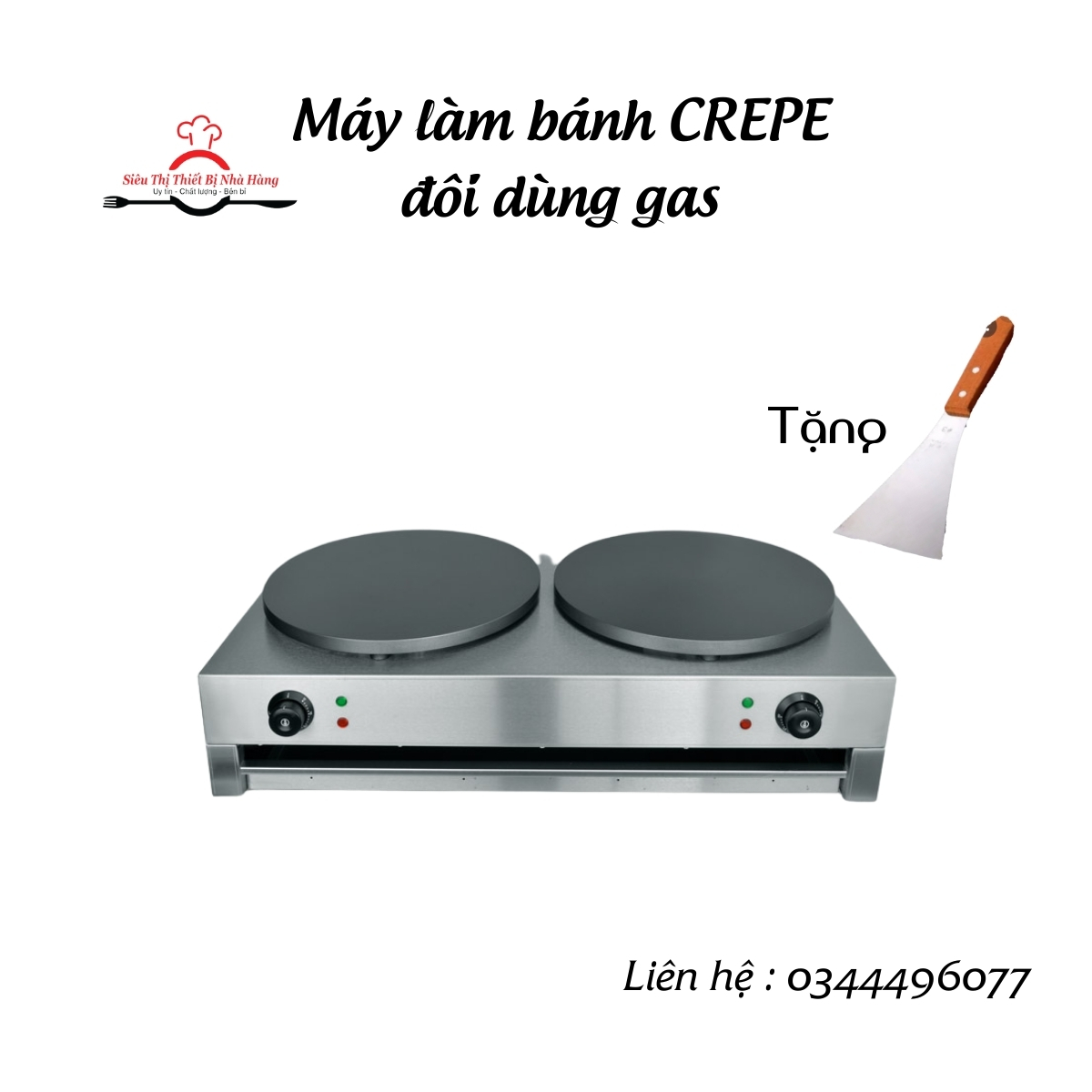 [Dùng gas] Máy làm bánh CREPE đôi dùng gas, mặ bếp chống dính