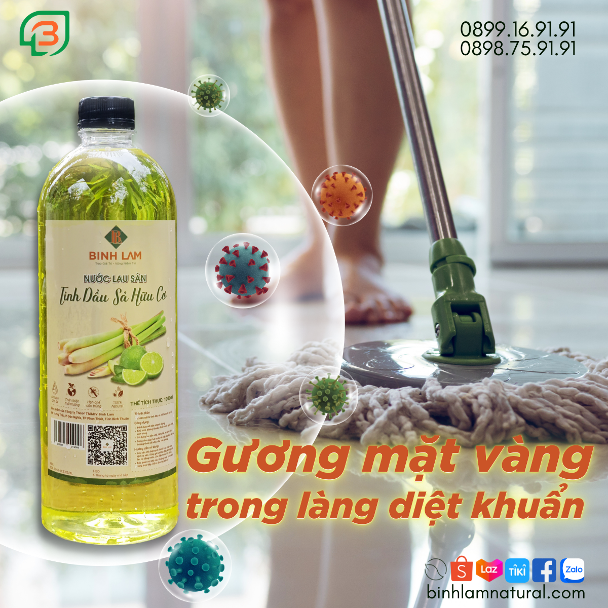 Bình Lam cung cấp lau sàn , xịt phòng, dầu gội và tinh dầu sả