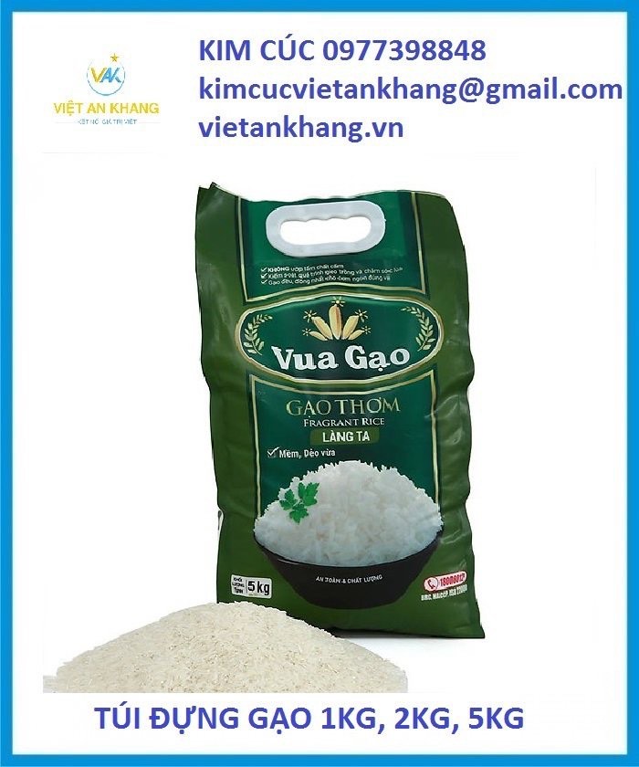 túi gạo PA/PE, túi gạo in ống đồng, bao bì đựng gạo, sản xuất túi gạo