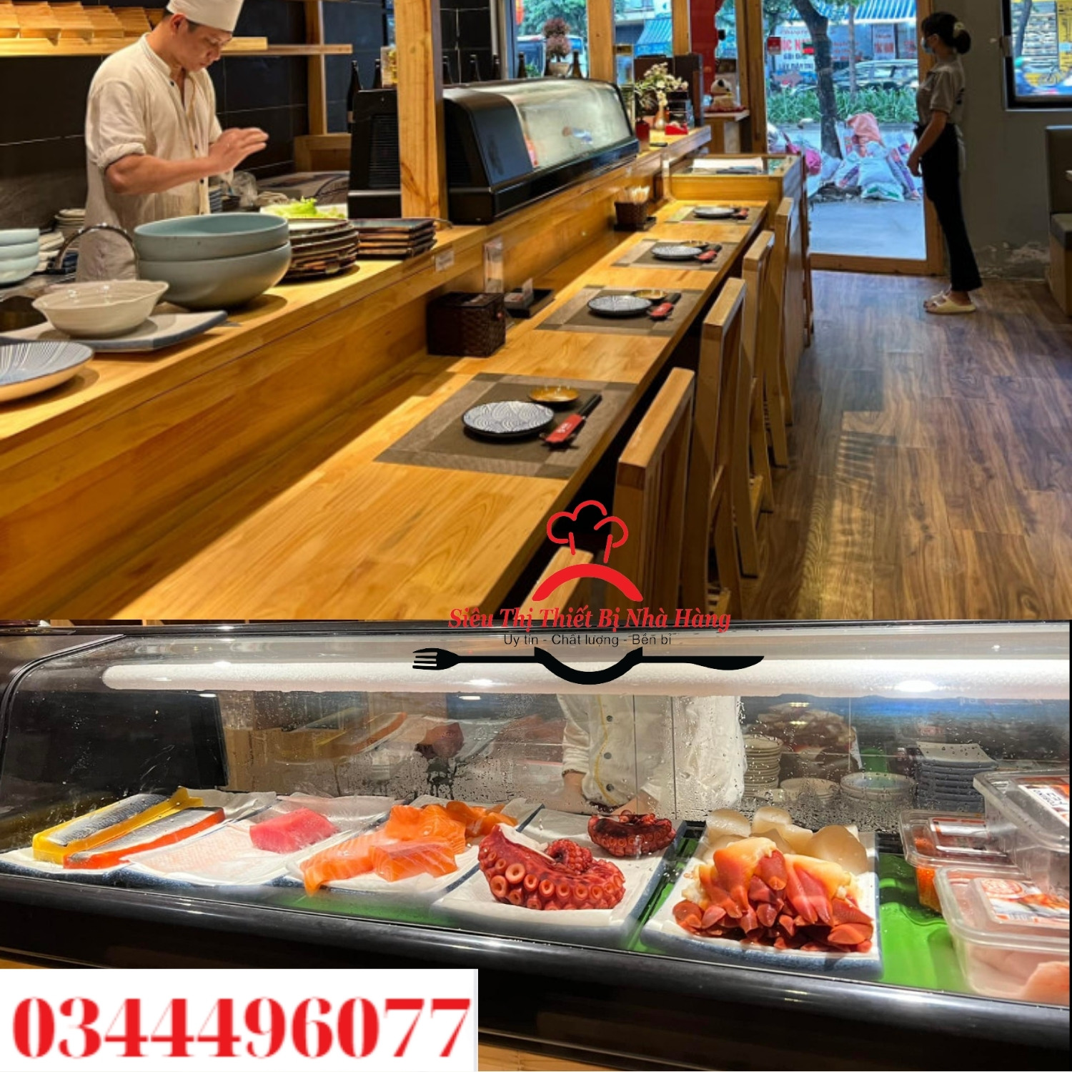 tủ trưng bày sushi, tủ mát sashimi 1m2 - 1m8