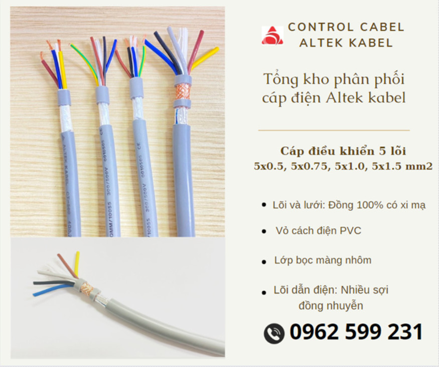 cáp điều khiển 5 lõi Altek kabel có lưới chống nhiễu