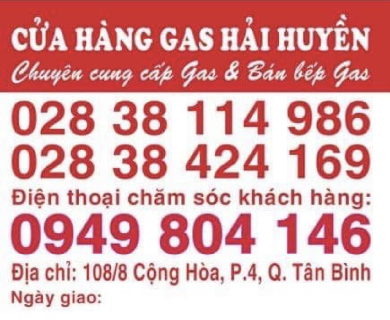 ĐẠI LÝ GAS HẢI HUYỀN chuyên cung cấp gas và bán bếp gas tại TPHCM