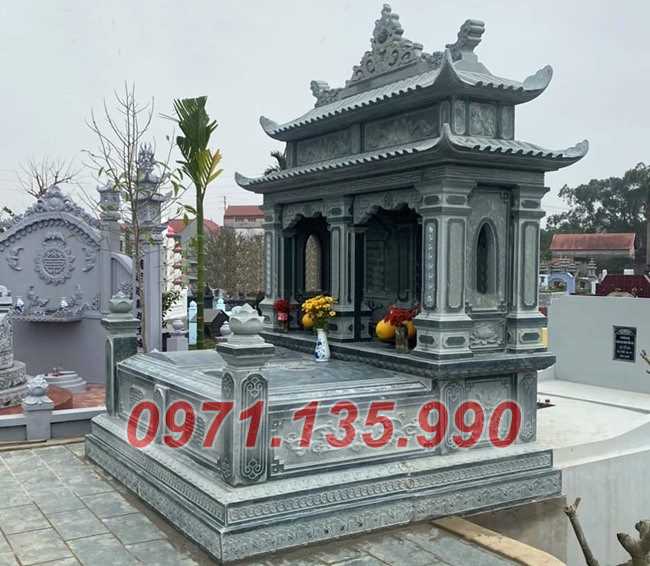 Mộ đá bố mẹ - Mẫu mộ ông bà bằng đá xanh đẹp bán Bắc Giang