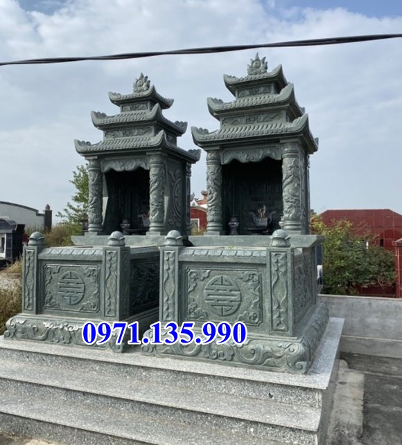 Mộ đá bố mẹ - Mẫu mộ ông bà bằng đá xanh đẹp bán Bắc Ninh