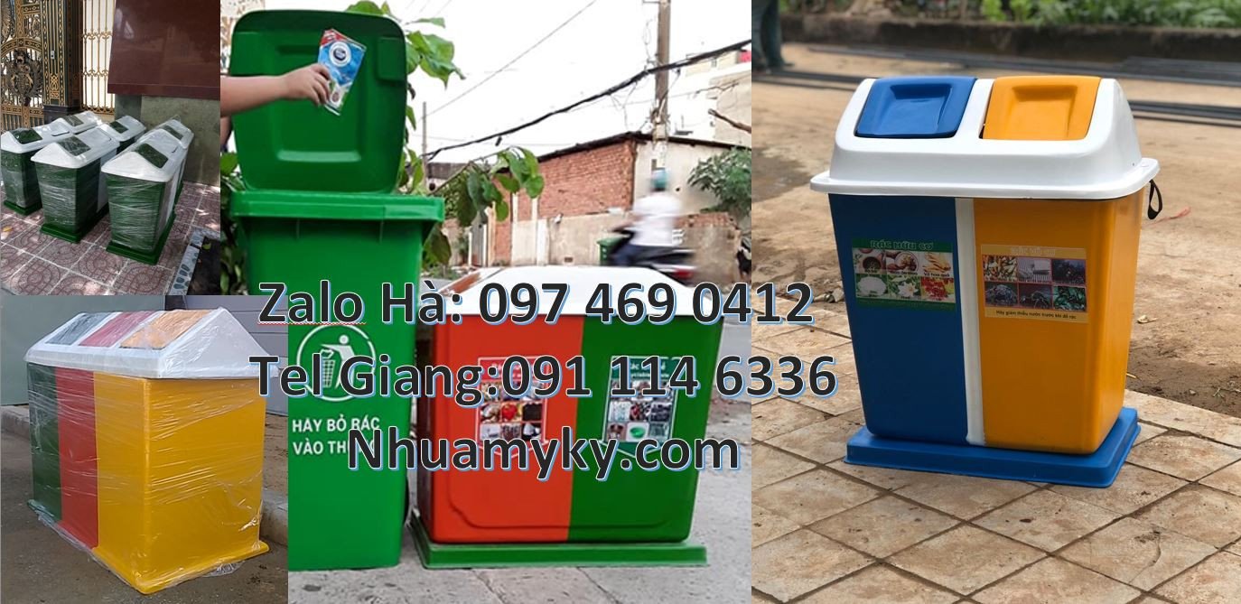 Bán thùng phân loại rác 3 ngăn có nắp đậy,thùng phân loại rác 2 ngăn à