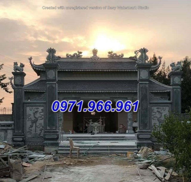 xây dựng - lắp đặt cổng đá xanh đẹp bán thái bình - cổng đình làng 89