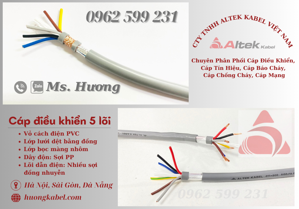 Cáp điều khiển Altek kabel rvv, rvvp 5 lõi 0.5 đến 1.5 mm2