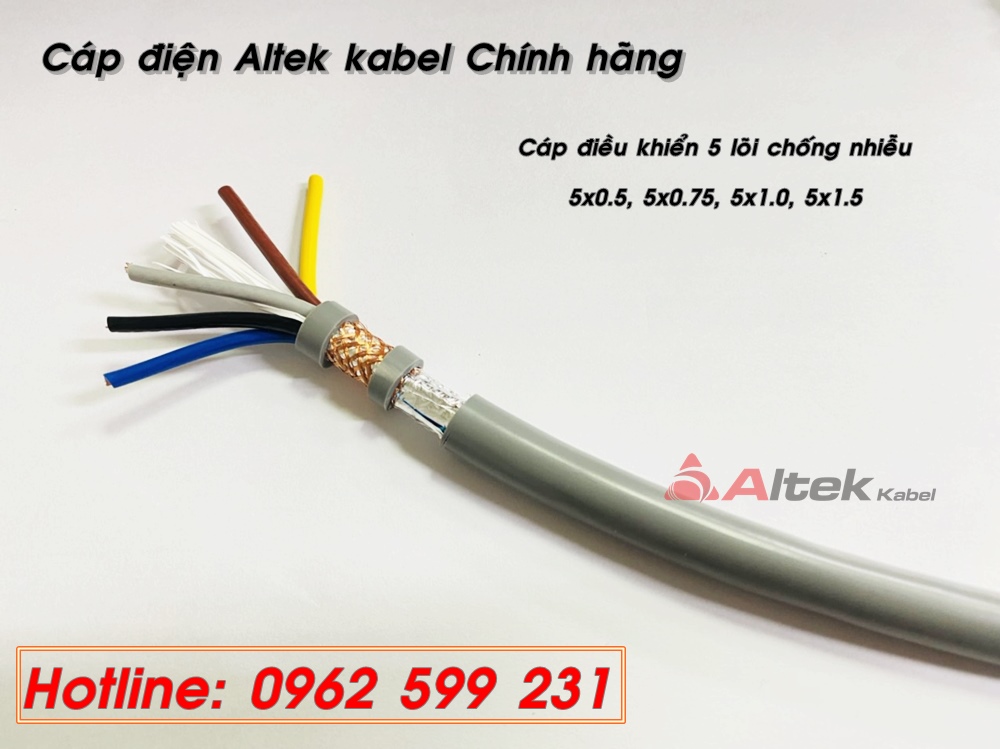 Cáp điều khiển Altek kabel rvv, rvvp 5 lõi 0.5 đến 1.5 mm2