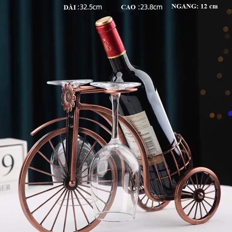 Decor phong thuỷ- Kệ xe đạp đựng rượu màu đồng