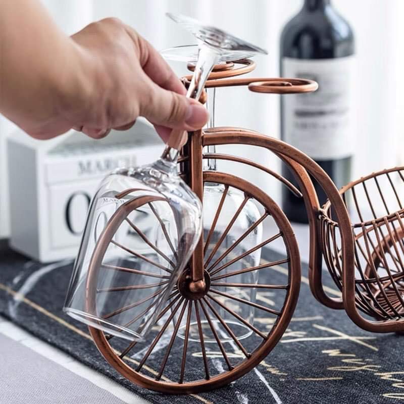 Decor phong thuỷ- Kệ xe đạp đựng rượu màu đồng