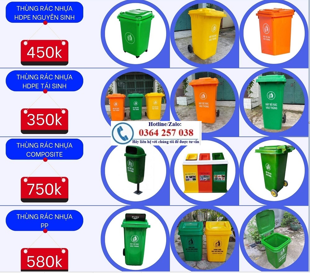 Thùng rác nhựa, thùng rác công cộng 120l 240l 360l 660l nhập khẩu