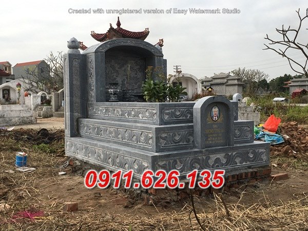 Mẫu mộ tam cấp bằng đá xanh rêu tưh nhiên nguyên khối tại Tây Ninh 57