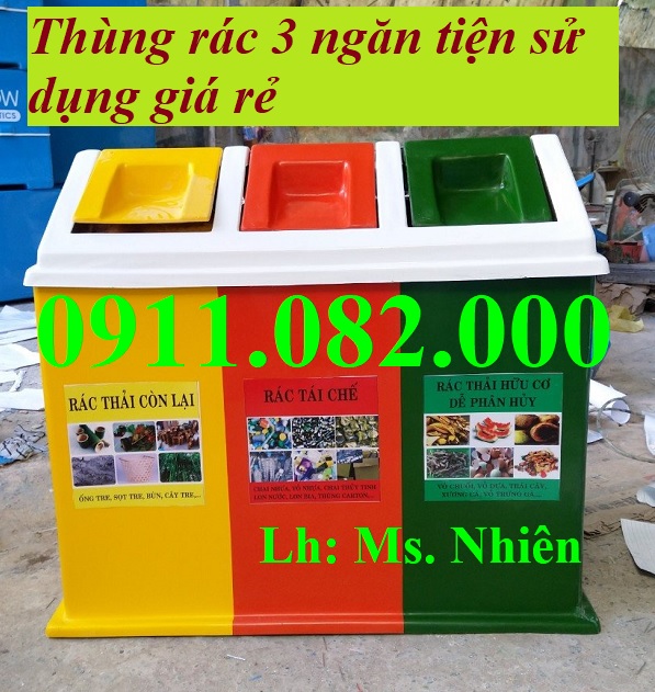 Thùng rác phân loại 3 ngăn giá rẻ- thùng rác 120l ,240l- lh 0911082000