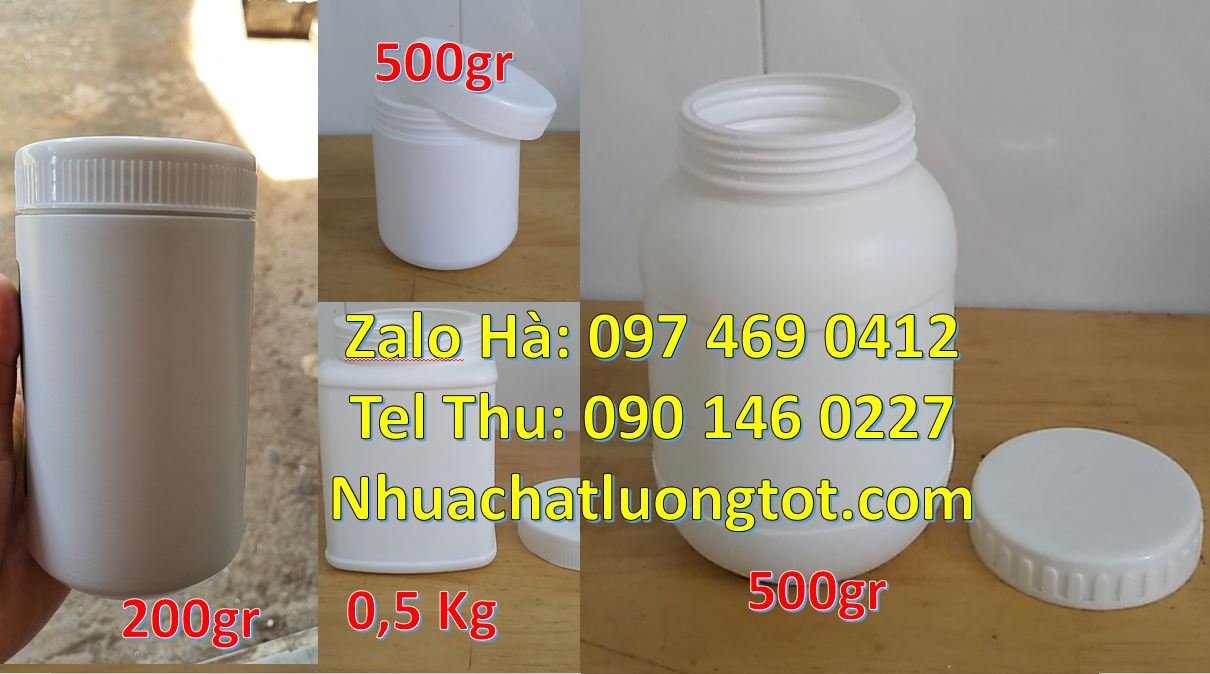 Bán hũ nhựa 500g đựng sữa bột,hũ nhựa tròn 250g trắng nắp vặn giá rẻ h