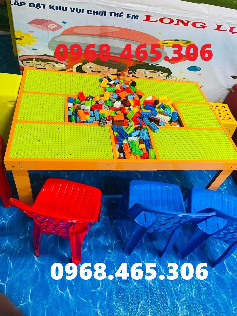 Bàn chơi lego gỗ dành cho trẻ em, bàn xếp hình lego