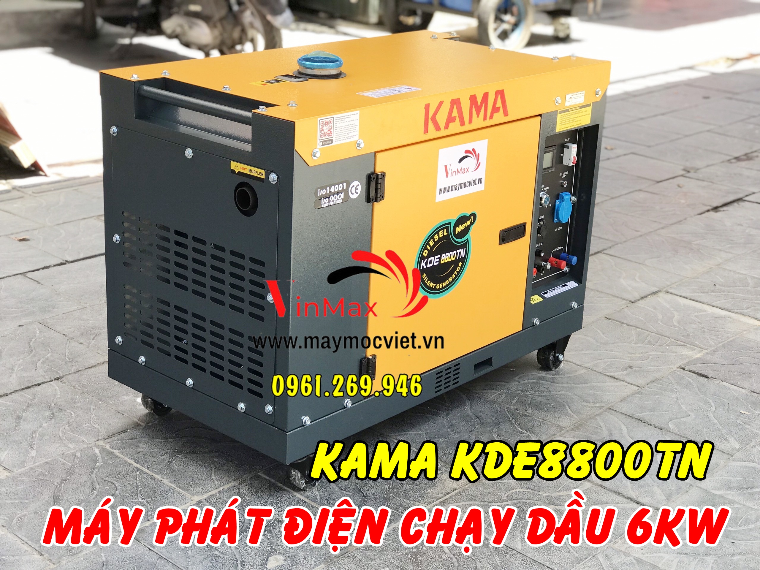 Máy phát điện 6kw chạy dầu Kama 8800TN cách âm chống ồn siêu hot