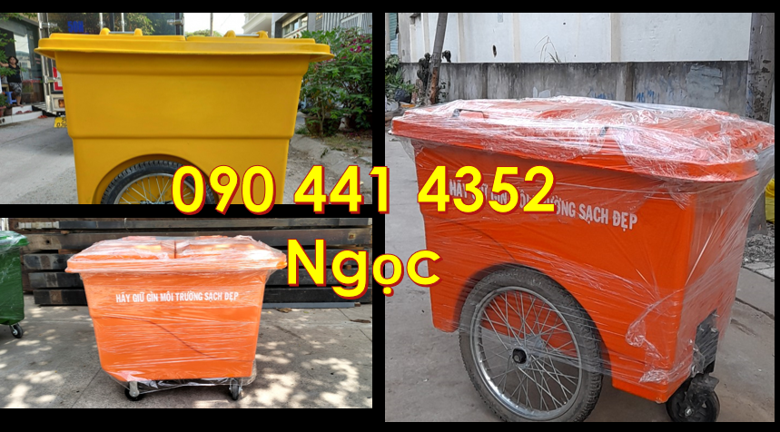 Thùng rác 660 lít màu vàng, thùng rác công nghiệp 1000 lít, thùng rác