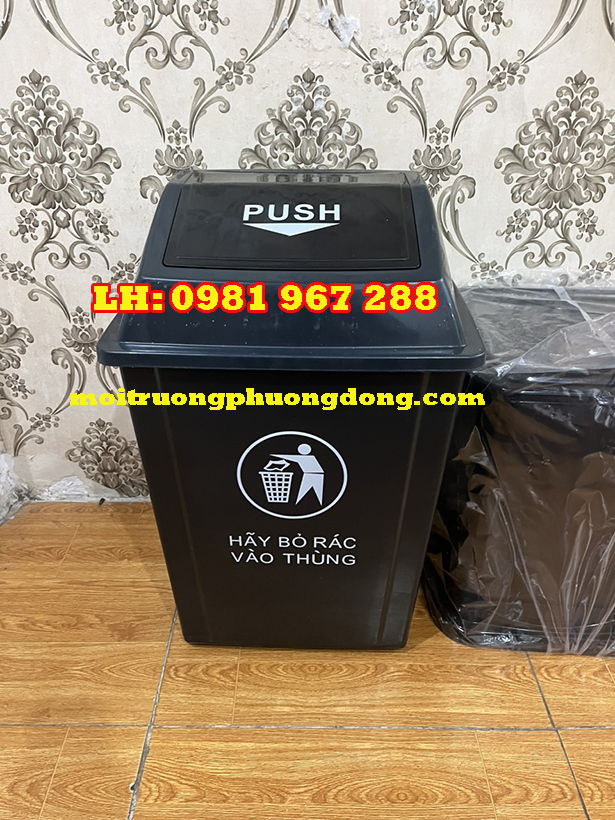 Bán thùng rác 40 lít nắp lật màu đen tại Hà Nội