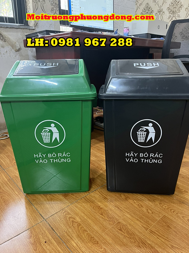 Cung cấp thùng rác 40 lít nắp lật màu đen tại Hà Nội