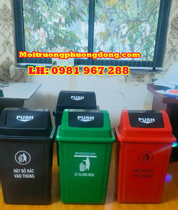 Cung cấp thùng rác 40 lít nắp lật màu đen tại Hà Nội