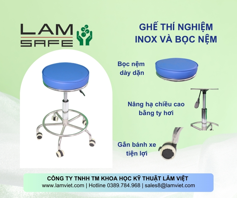 Ghế thí nghiệm inox điều chỉnh chiều cao Lâm Việt