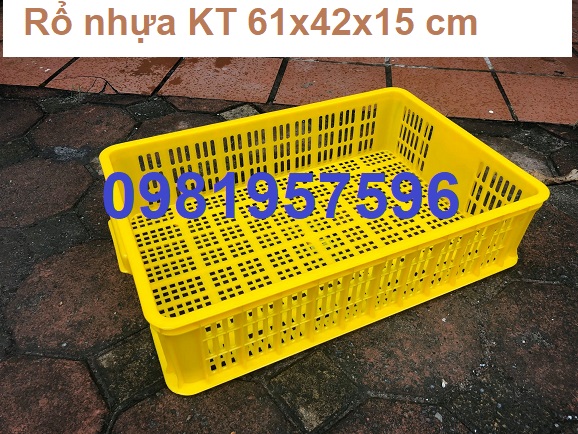 Sóng nhựa hở công nghiệp, rổ nhựa có kích thước 61x42x15