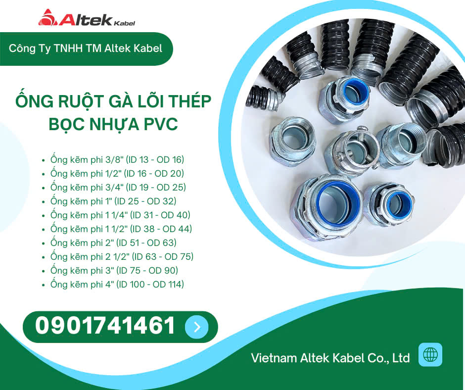 Ống ruột gà lõi thép bọc nhựa và đầu nối