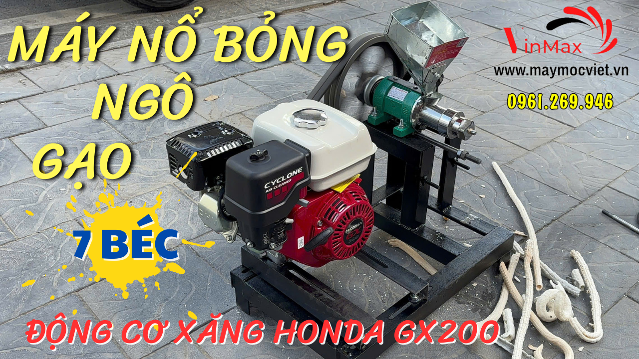 Máy nổ bỏng ngô gạo 7 béc động cơ xăng Honda GX200 Thái Lan