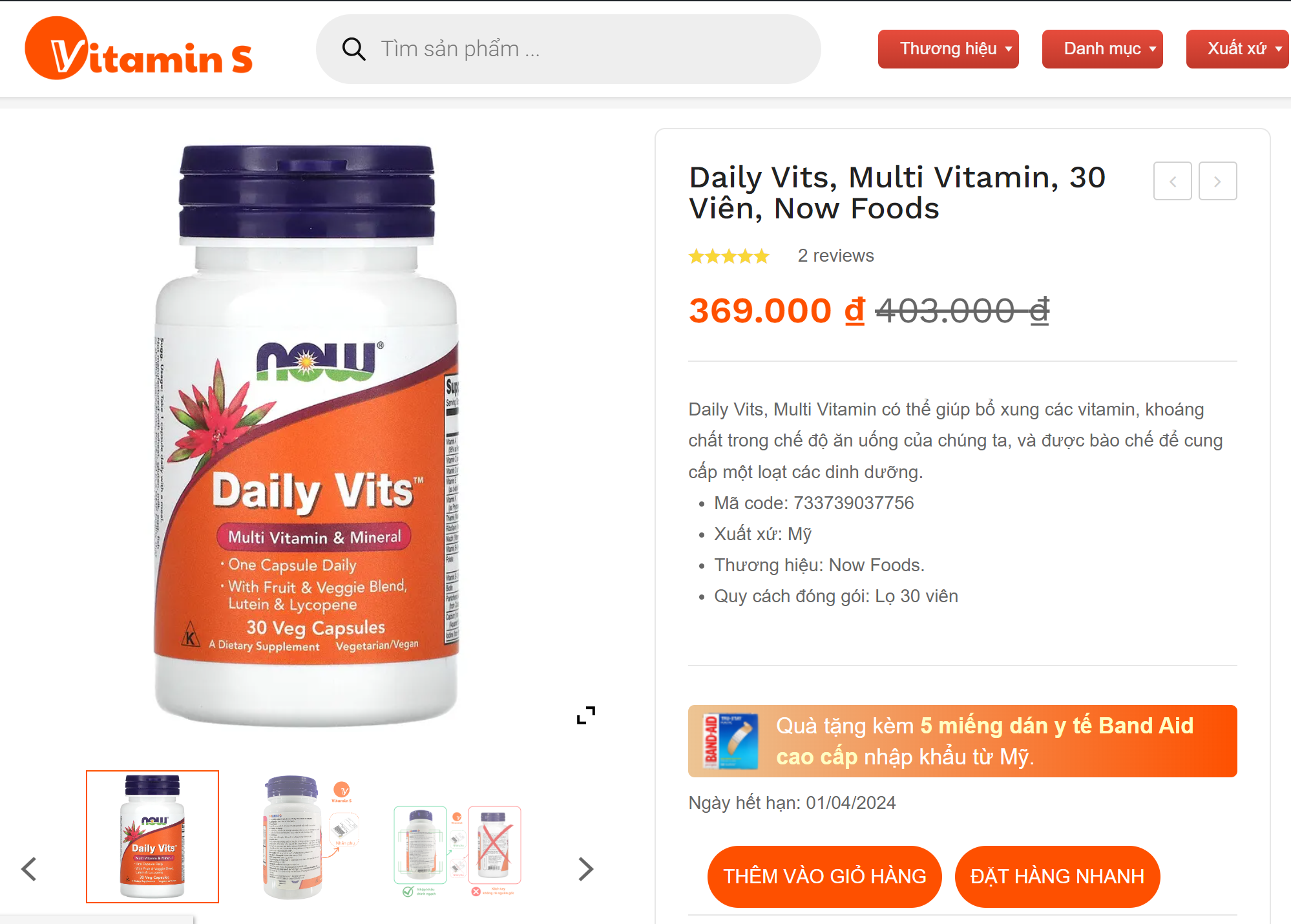 Daily Vits vitamin tổng hợp của Now Foods