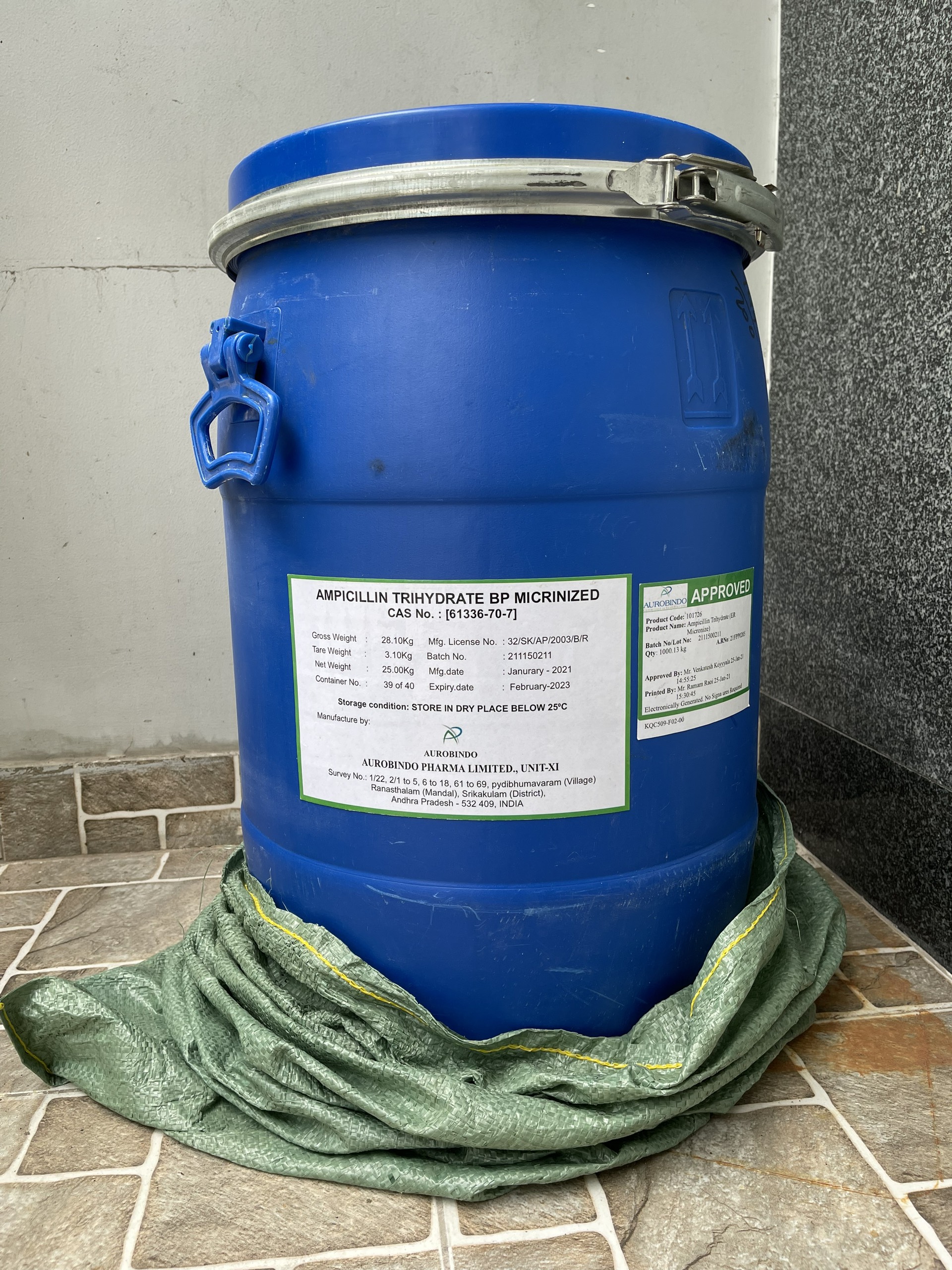 Kháng sinh thuỷ sản Ampicilin Ấn Độ thùng 25kg
