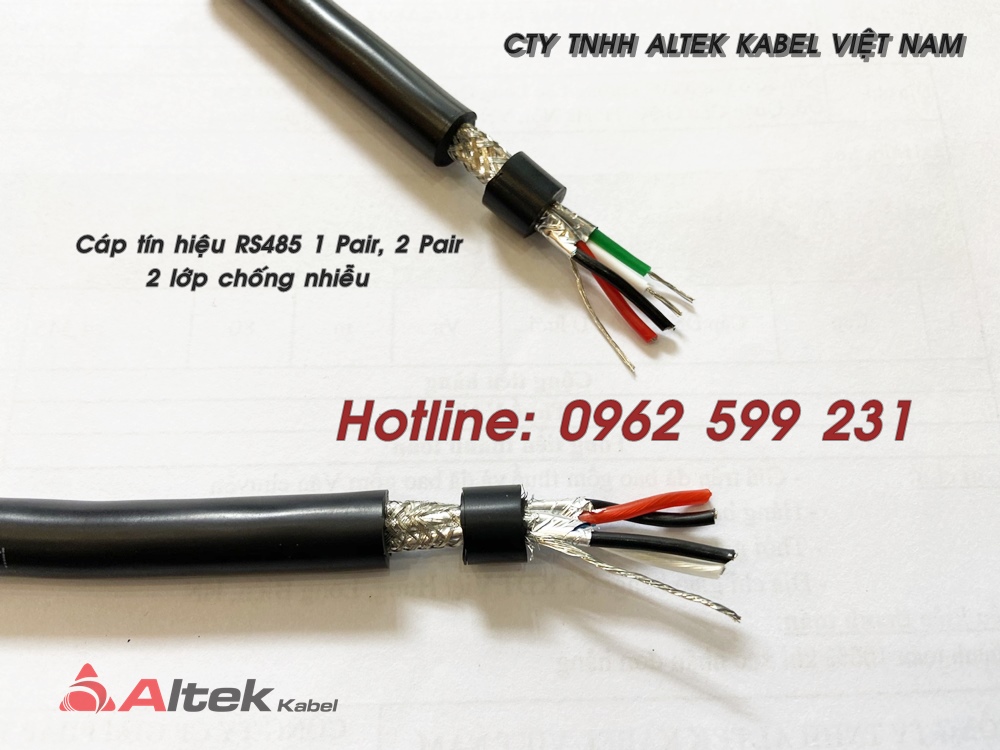 Cáp tín hiệu RS485 Altek kabel 2 lớp chống nhiễu 22AWG