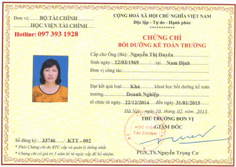 Học kế toán trưởng chứng chỉ bộ tài chính tại Nghệ An
