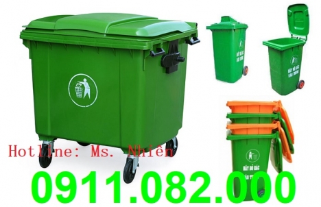 Chuyên bán thùng rác 120L 240L 660L màu xanh, nắp kín giá rẻ