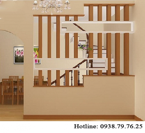 123 cầu thang và phòng khách đã có vách ngăn gỗ trang trí