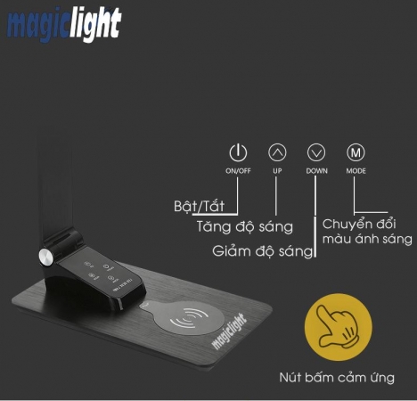 Đèn bàn chống cận Led Magiclight thân thép có sạc không dây cho điện thoại