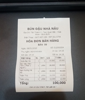 Bún đậu tại Hà Nội lắp đặt máy Pos cảm ứng tính tiền giá rẻ