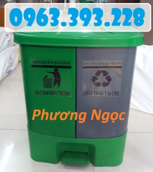 Thùng rác 2 ngăn 40L đạp chân, thùng rác nhựa HDPE 40 Lít
