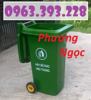 Thùng rác nhựa HDPE 120L, thùng rác công cộng, thùng rác 2 bánh xe