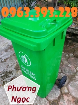 Thùng rác nhựa HDPE 120L, thùng rác công cộng, thùng rác 2 bánh xe