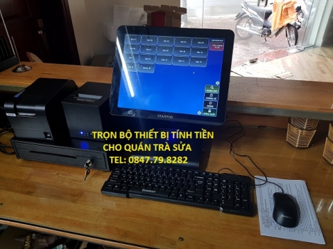 Full bộ máy tính tiền có máy in tem cho quán trà sửa tại Hải Dương giá rẻ