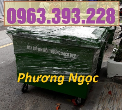 Xe gom rác nhựa HDPE 4 bánh xe, xe đẩy rác nhựa 660L, xe rác công nghiệp