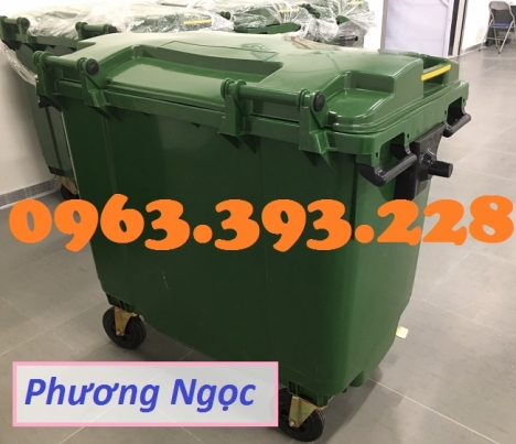 Xe gom rác nhựa HDPE 4 bánh xe, xe đẩy rác nhựa 660L, xe rác công nghiệp