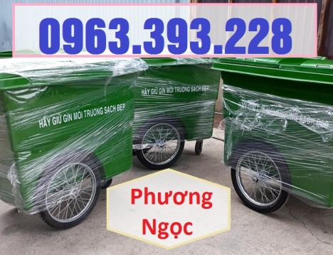 Xe gom rác nhựa 3 bánh xe 660L, xe đẩy rác công nghiệp, thùng rác 660L