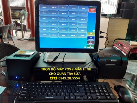 Bán thanh lý giá rẻ cho quán trà sửa ở Nghệ An máy Pos cảm ứng 2 màn hình