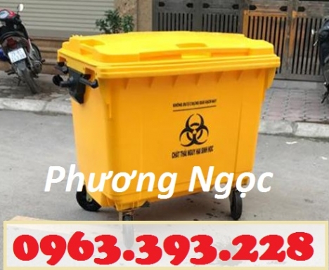Thùng rác y tế 4 bánh 660L, xe gom rác y tế nhựa HDPE, xe thu gom rác thải y tế 660L, thùng chứa rác